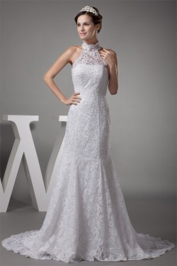 Mermaid/Trumpet Satin Beaded Lace Fine Netting Wedding Dresses 2030203