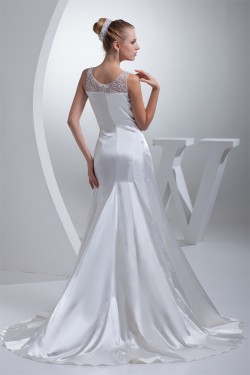 Mermaid/Trumpet Silk like Satin Fine Netting Beaded Wedding Dresses 2030206