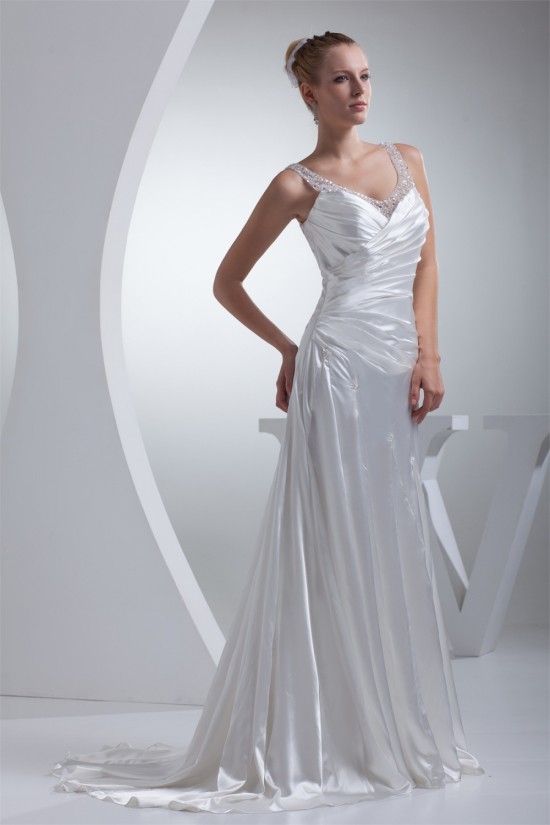 Mermaid/Trumpet Silk like Satin Fine Netting Beaded Wedding Dresses 2030206