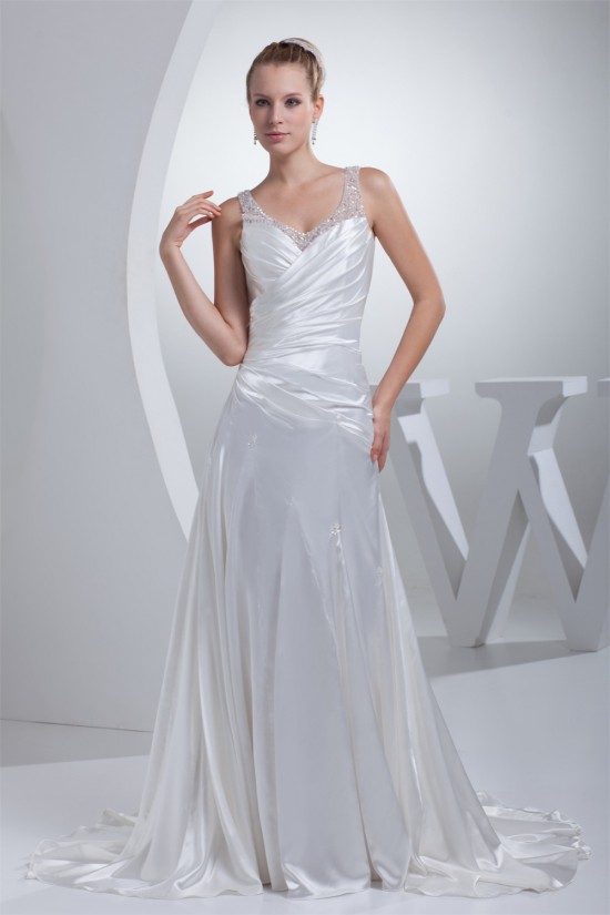Mermaid/Trumpet Silk like Satin Fine Netting Beaded Wedding Dresses 2030206