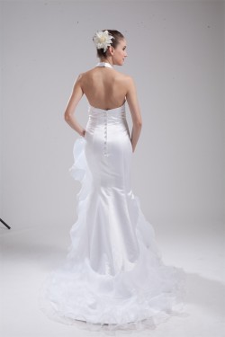 Mermaid/Trumpet Sleeveless Halter Satin Organza Wedding Dresses 2030207