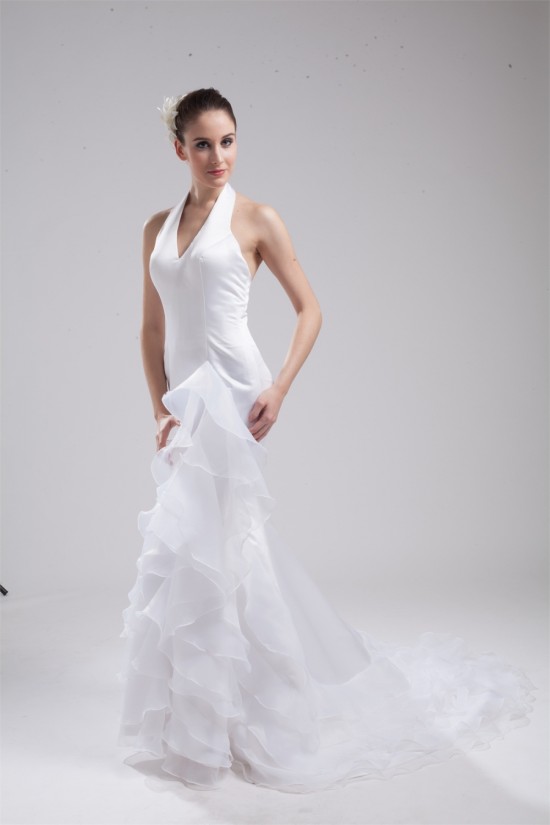 Mermaid/Trumpet Sleeveless Halter Satin Organza Wedding Dresses 2030207