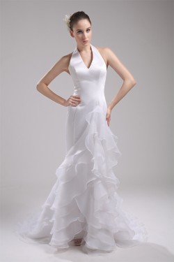Mermaid/Trumpet Sleeveless Halter Satin Organza Wedding Dresses 2030207