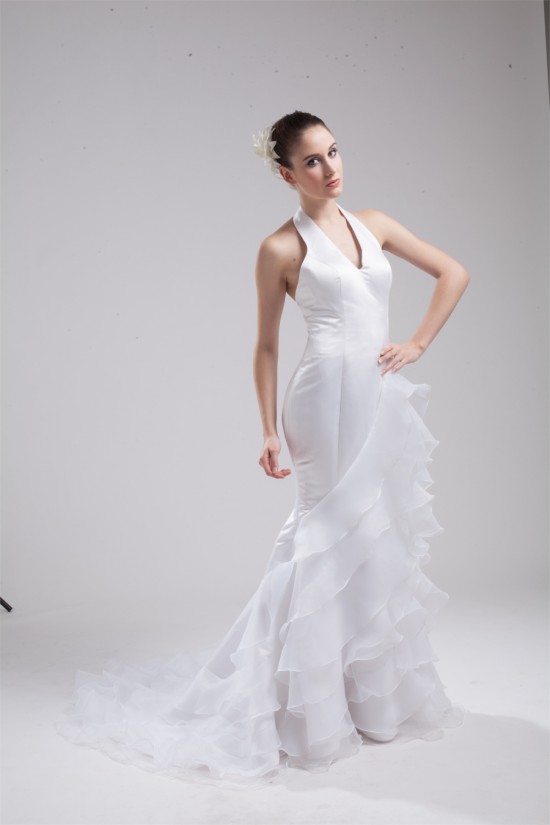Mermaid/Trumpet Sleeveless Halter Satin Organza Wedding Dresses 2030207