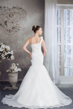 Mermaid/Trumpet Sleeveless Satin Organza One-Shoulder Wedding Dresses 2030208