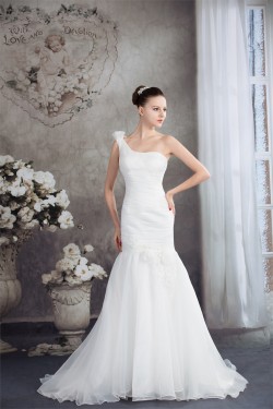 Mermaid/Trumpet Sleeveless Satin Organza One-Shoulder Wedding Dresses 2030208