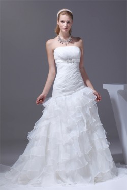Mermaid/Trumpet Sleeveless Strapless Satin Organza Wedding Dresses 2030210