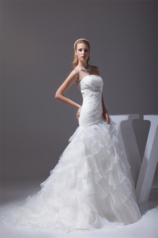Mermaid/Trumpet Sleeveless Strapless Satin Organza Wedding Dresses 2030210