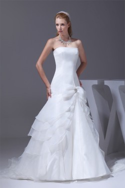 Mermaid/Trumpet Sleeveless Strapless Satin Organza Wedding Dresses 2030211
