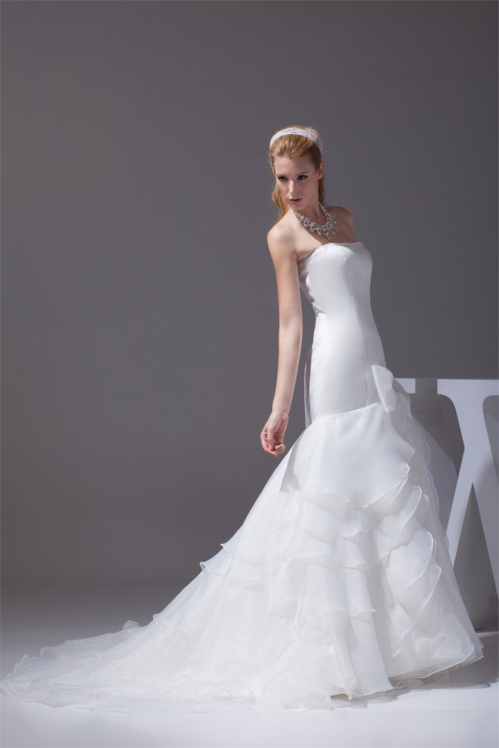 Mermaid/Trumpet Sleeveless Strapless Satin Organza Wedding Dresses 2030211
