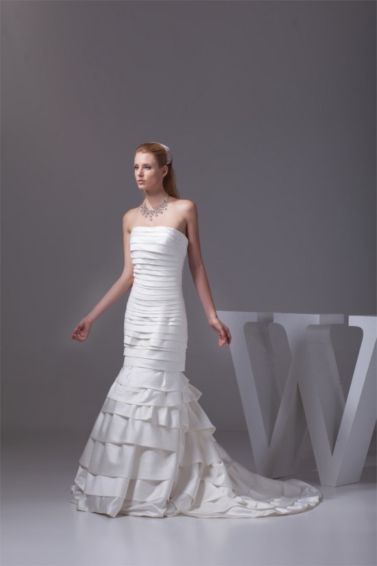 Mermaid/Trumpet Strapless Satin Sleeveless Wedding Dresses 2030213