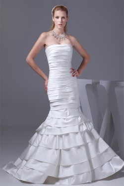 Mermaid/Trumpet Strapless Satin Sleeveless Wedding Dresses 2030213