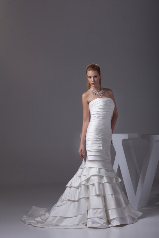 Mermaid/Trumpet Strapless Satin Sleeveless Wedding Dresses 2030213