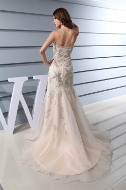 Mermaid/Trumpet Strapless Sleeveless Beaded Sequins Satin Organza Wedding Dresses 2030215