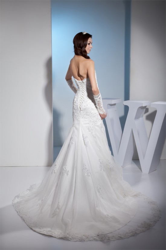 Mermaid/Trumpet Sweetheart Sleeveless Satin Lace Wedding Dresses 2030217 Mermaid/Trumpet Sweetheart Sleeveless Satin Lace Wedding Dresses 2030217
