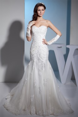 Mermaid/Trumpet Sweetheart Sleeveless Satin Lace Wedding Dresses 2030217
