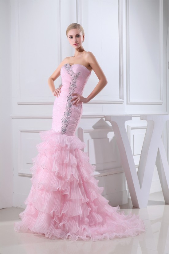 Mermaid/Trumpet Sweetheart Sleeveless Satin Organza Sweet Pink Wedding Dresses 2030218 Mermaid/Trumpet Sweetheart Sleeveless Satin Organza Sweet Pink Wedding Dresses 2030218