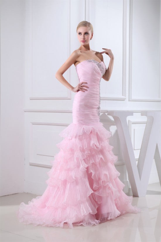 Mermaid/Trumpet Sweetheart Sleeveless Satin Organza Sweet Pink Wedding Dresses 2030218 Mermaid/Trumpet Sweetheart Sleeveless Satin Organza Sweet Pink Wedding Dresses 2030218