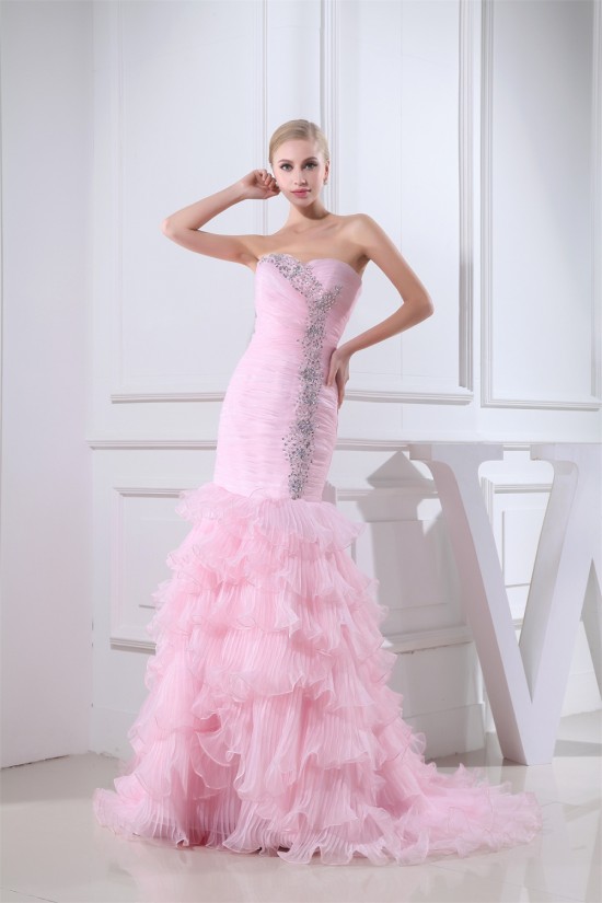 Mermaid/Trumpet Sweetheart Sleeveless Satin Organza Sweet Pink Wedding Dresses 2030218 Mermaid/Trumpet Sweetheart Sleeveless Satin Organza Sweet Pink Wedding Dresses 2030218
