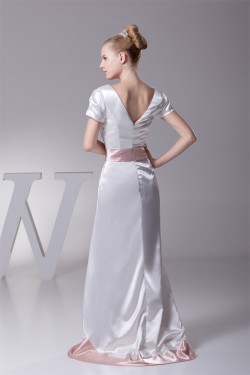 Sheath/Column V-Neck Short Sleeve Sweet Wedding Dresses 2030219