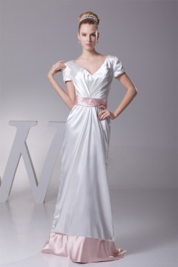 Sheath/Column V-Neck Short Sleeve Sweet Wedding Dresses 2030219