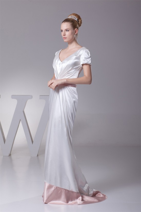 Sheath/Column V-Neck Short Sleeve Sweet Wedding Dresses 2030219