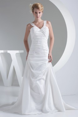 A-Line V-Neck Beaded Taffeta Sleeveless New Arrival Wedding Dresses 2030220