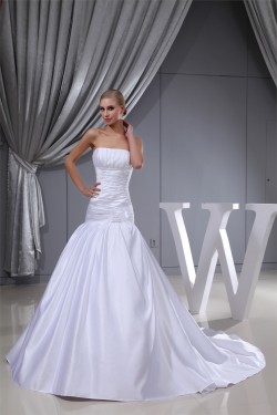 A-Line Sleeveless Square Satin Wedding Dresses 2030221