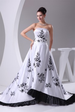 A-Line Satin Sweet Sleeveless Strapless Wedding Dresses 2030222