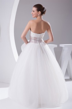 Ball Beaded Lace Strapless Satin Fine Netting Wedding Dresses 2030223