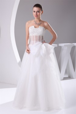 Ball Beaded Lace Strapless Satin Fine Netting Wedding Dresses 2030223