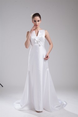 New Design V-Neck Sleeveless Sheath/Column Satin Sweet Wedding Dresses 2030226