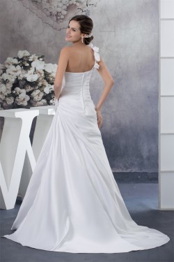 A-Line One-Shoulder Satin Sleeveless Sweetheart Wedding Dresses 2030227