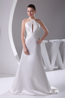 New Style Halter A-Line Sleeveless Satin New Arrival Wedding Dresses 2030230