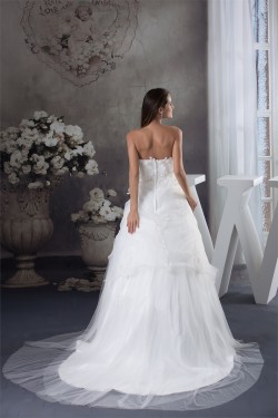 A-Line Satin Organza Scoop Sleeveless Lace Sweet Wedding Dresses 2030234