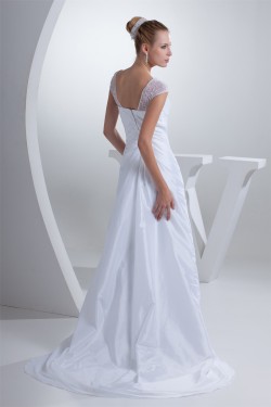 A-Line Beaded Square Organza Taffeta Wedding Dresses 2030235