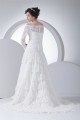 A-Line Satin Lace Fine Netting Off-the-Shoulder Wedding Dresses 2030236