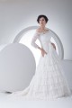 A-Line Satin Lace Fine Netting Off-the-Shoulder Wedding Dresses 2030236