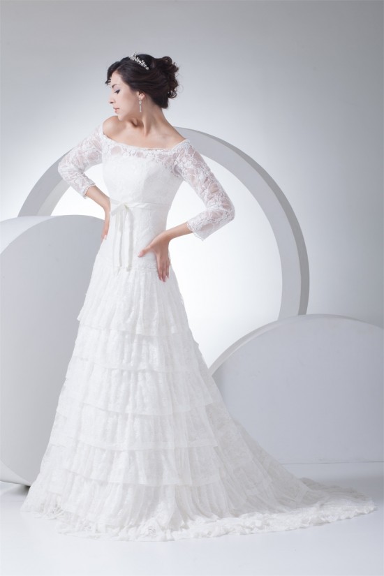 A-Line Satin Lace Fine Netting Off-the-Shoulder Wedding Dresses 2030236 A-Line Satin Lace Fine Netting Off-the-Shoulder Wedding Dresses 2030236