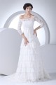 A-Line Satin Lace Fine Netting Off-the-Shoulder Wedding Dresses 2030236