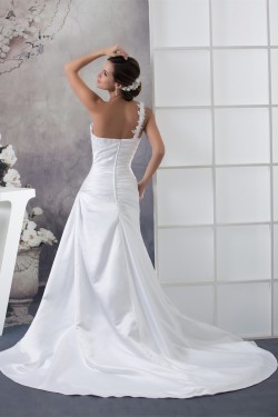 A-Line Satin Lace Sleeveless New Arrival One-Shoulder Wedding Dresses 2030237