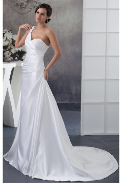 A-Line Satin Lace Sleeveless New Arrival One-Shoulder Wedding Dresses 2030237