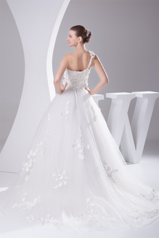 A-Line Sleeveless One-Shoulder Satin Fine Netting Wedding Dresses 2030239 A-Line Sleeveless One-Shoulder Satin Fine Netting Wedding Dresses 2030239