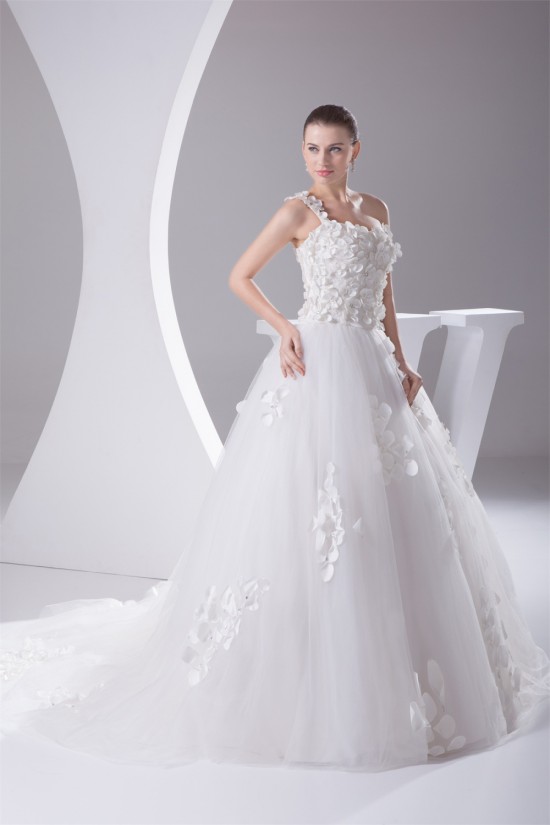 A-Line Sleeveless One-Shoulder Satin Fine Netting Wedding Dresses 2030239 A-Line Sleeveless One-Shoulder Satin Fine Netting Wedding Dresses 2030239