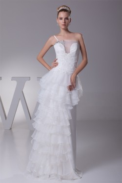 Sheath/Column One-Shoulder Lace Organza Wedding Dresses 2030241