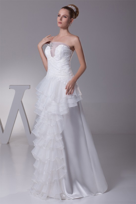 Sheath/Column One-Shoulder Lace Organza Wedding Dresses 2030241 Sheath/Column One-Shoulder Lace Organza Wedding Dresses 2030241
