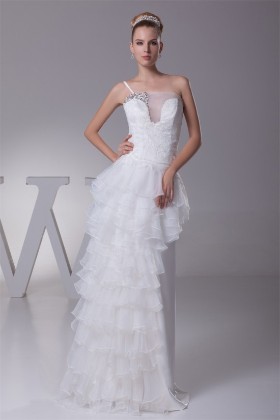 Sheath/Column One-Shoulder Lace Organza Wedding Dresses 2030241 Sheath/Column One-Shoulder Lace Organza Wedding Dresses 2030241