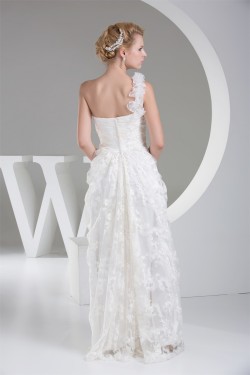 Sheath/Column One-Shoulder Lace Organza Wedding Dresses 2030242