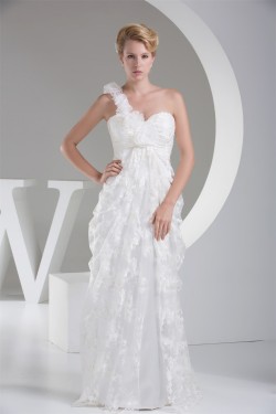 Sheath/Column One-Shoulder Lace Organza Wedding Dresses 2030242
