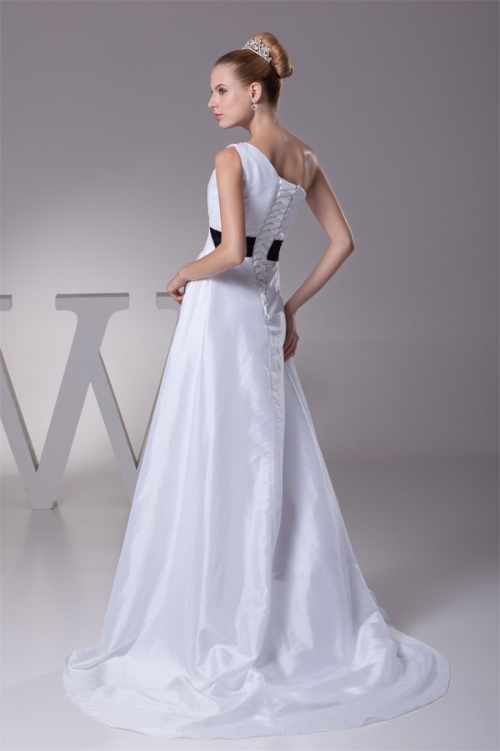 One-Shoulder Sheath/Column Satin Taffeta Reception Wedding Dresses 2030243